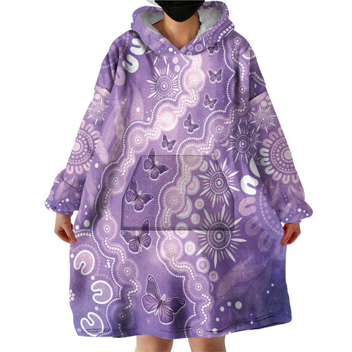 Australia Epilepsy Awareness Wearable Blanket Hoodie Purple Butterflies Aboriginal