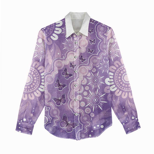 Australia Epilepsy Awareness Women Casual Shirt Purple Butterflies Aboriginal