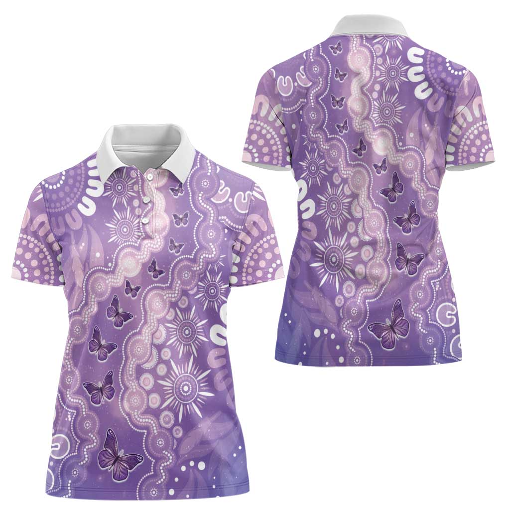 Australia Epilepsy Awareness Women Polo Shirt Purple Butterflies Aboriginal