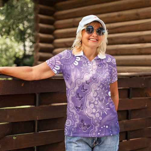 Australia Epilepsy Awareness Women Polo Shirt Purple Butterflies Aboriginal