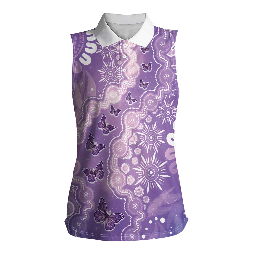 Australia Epilepsy Awareness Women Sleeveless Polo Shirt Purple Butterflies Aboriginal