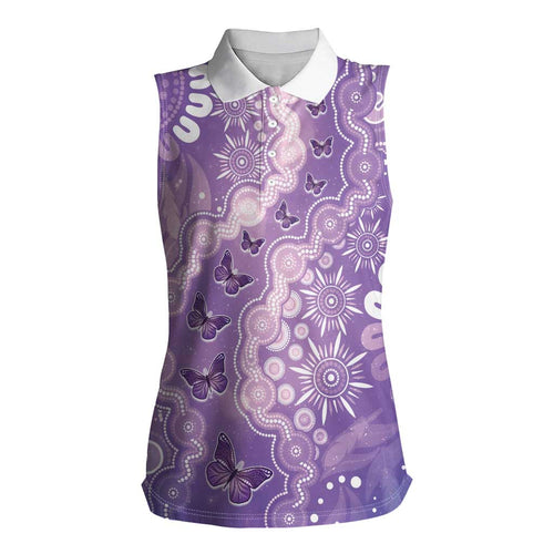 Australia Epilepsy Awareness Women Sleeveless Polo Shirt Purple Butterflies Aboriginal