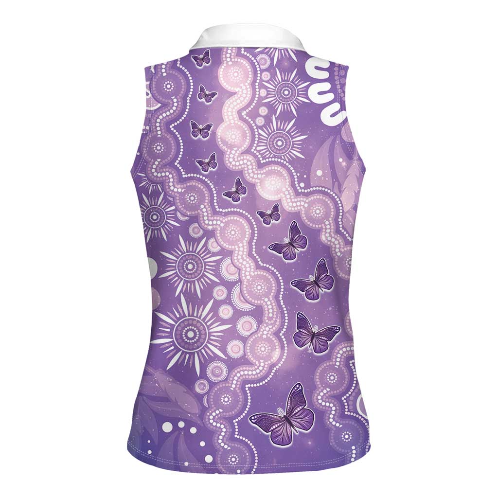 Australia Epilepsy Awareness Women Sleeveless Polo Shirt Purple Butterflies Aboriginal