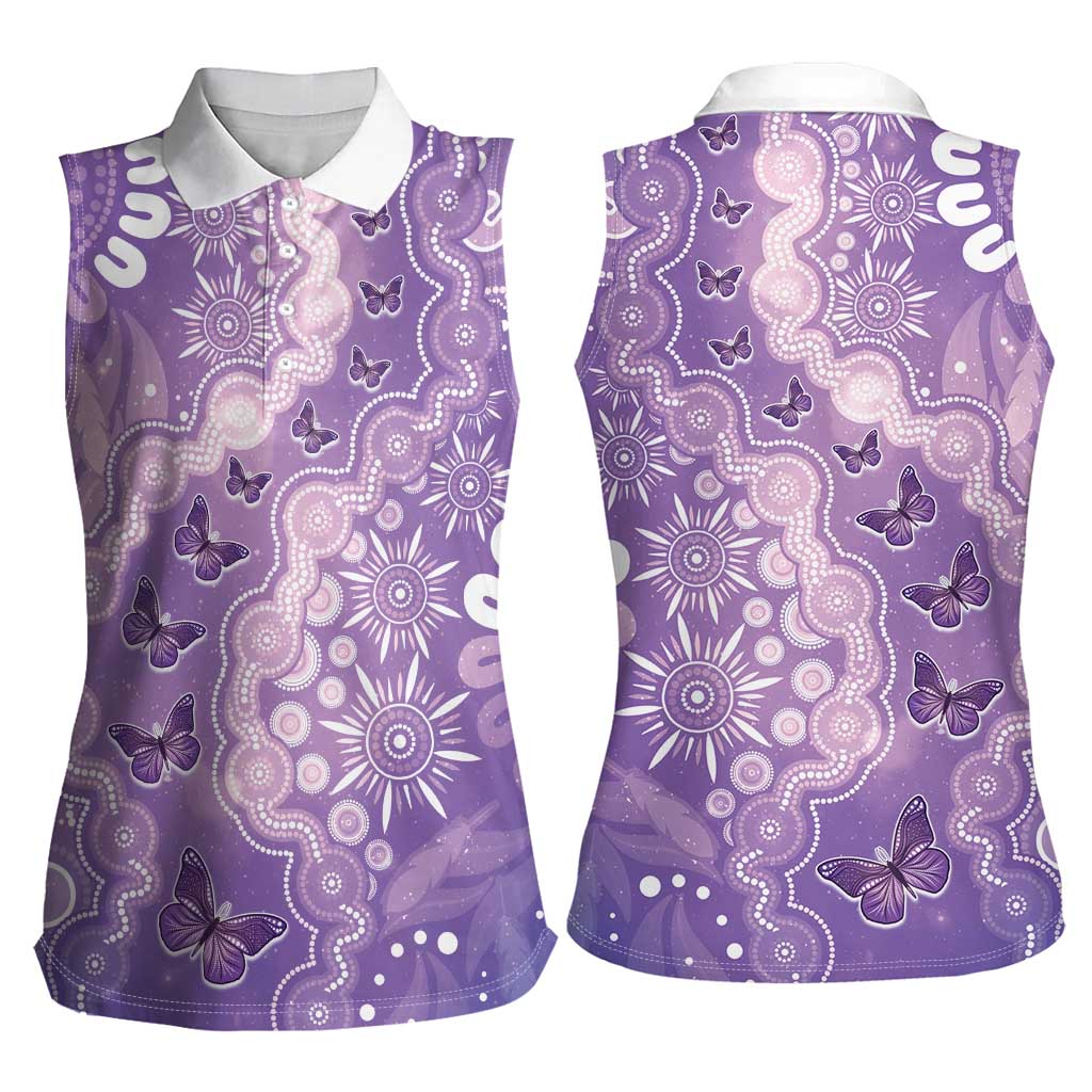 Australia Epilepsy Awareness Women Sleeveless Polo Shirt Purple Butterflies Aboriginal