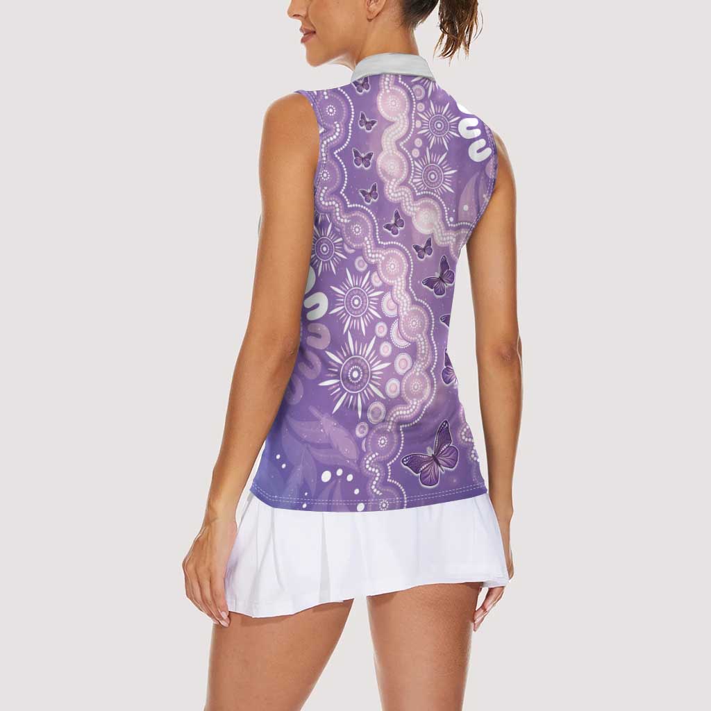 Australia Epilepsy Awareness Women Sleeveless Polo Shirt Purple Butterflies Aboriginal