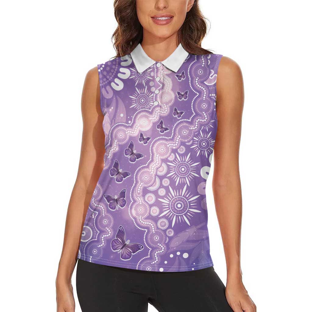 Australia Epilepsy Awareness Women Sleeveless Polo Shirt Purple Butterflies Aboriginal