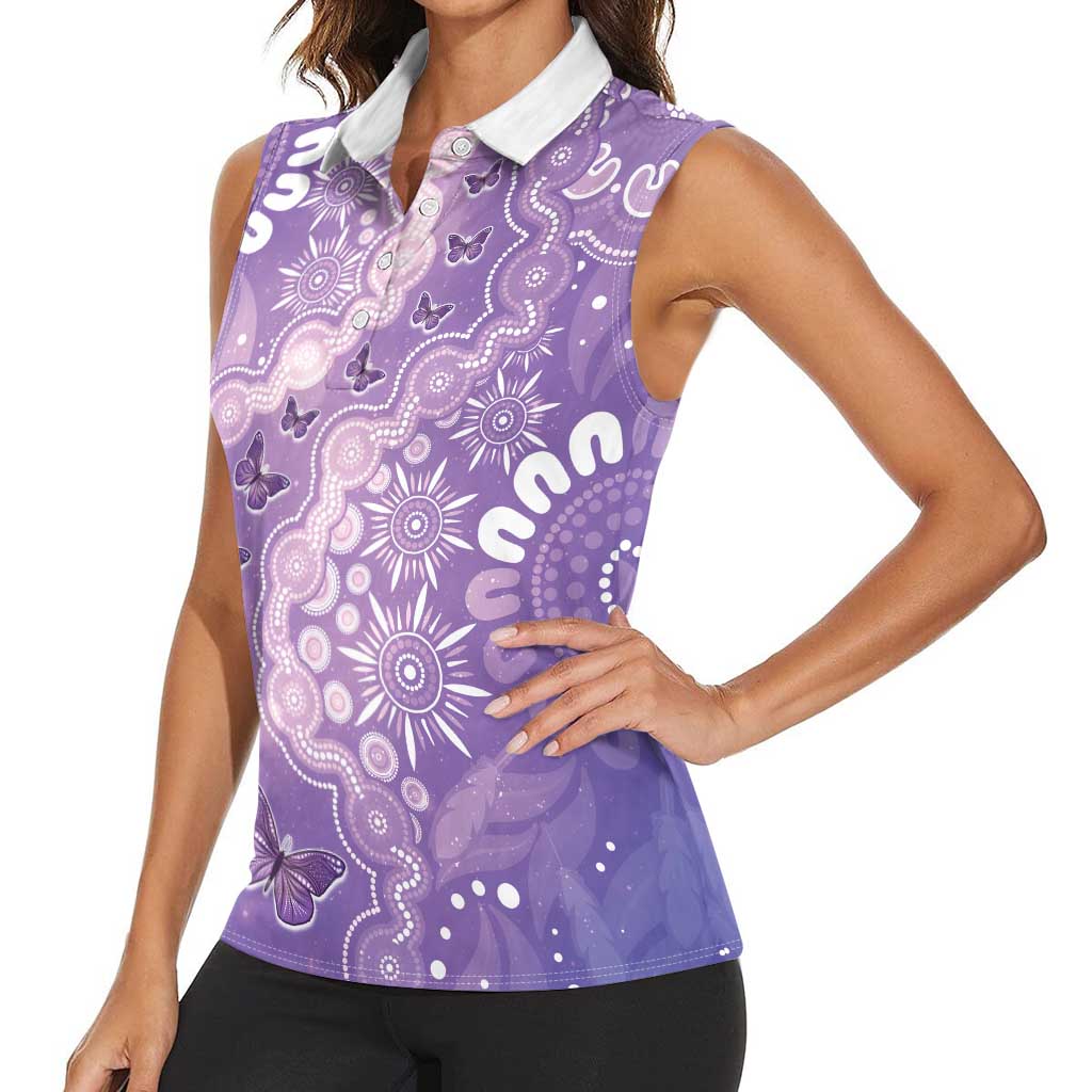 Australia Epilepsy Awareness Women Sleeveless Polo Shirt Purple Butterflies Aboriginal