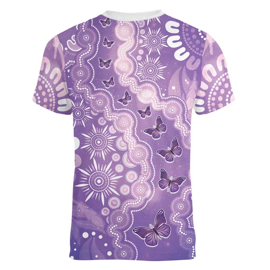 Australia Epilepsy Awareness Women V-Neck T-Shirt Purple Butterflies Aboriginal