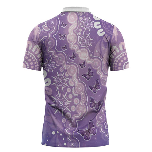 Australia Epilepsy Awareness Zipper Polo Shirt Purple Butterflies Aboriginal
