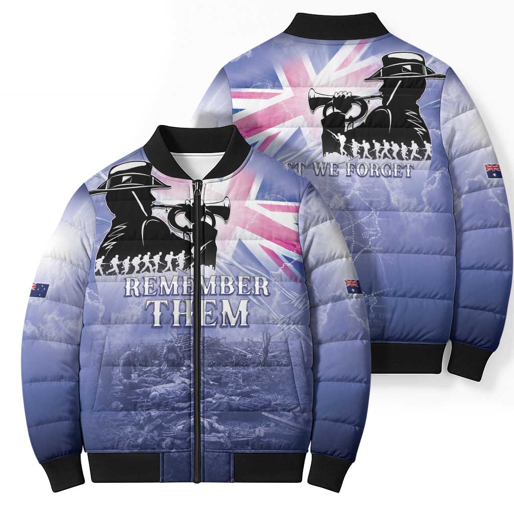 Australia ANZAC Day Bomber Puffer Jacket Battle Of Passchendaele Remember Them