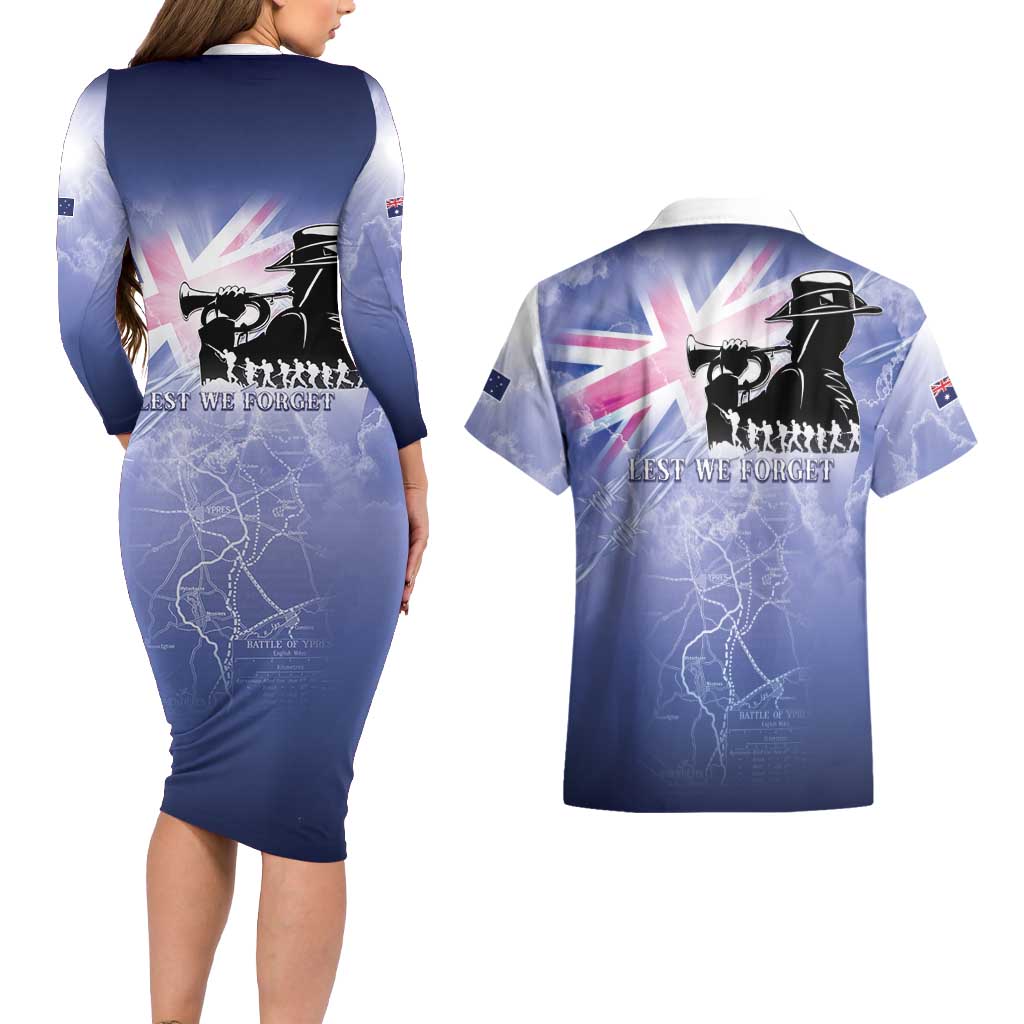 Australia ANZAC Day Couples Matching Long Sleeve Bodycon Dress and Hawaiian Shirt Battle Of Passchendaele Remember Them