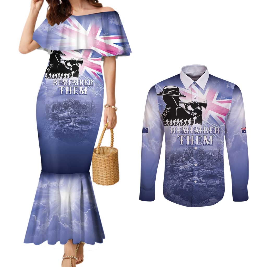 Australia ANZAC Day Couples Matching Mermaid Dress and Long Sleeve Button Shirt Battle Of Passchendaele Remember Them