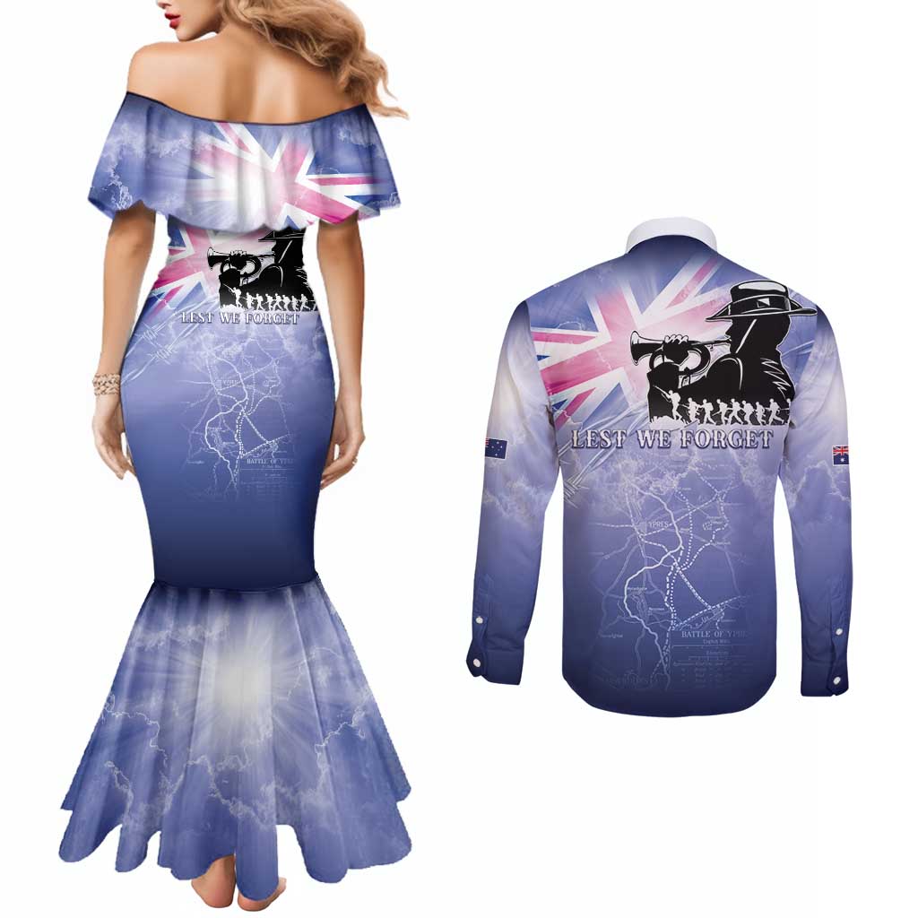 Australia ANZAC Day Couples Matching Mermaid Dress and Long Sleeve Button Shirt Battle Of Passchendaele Remember Them