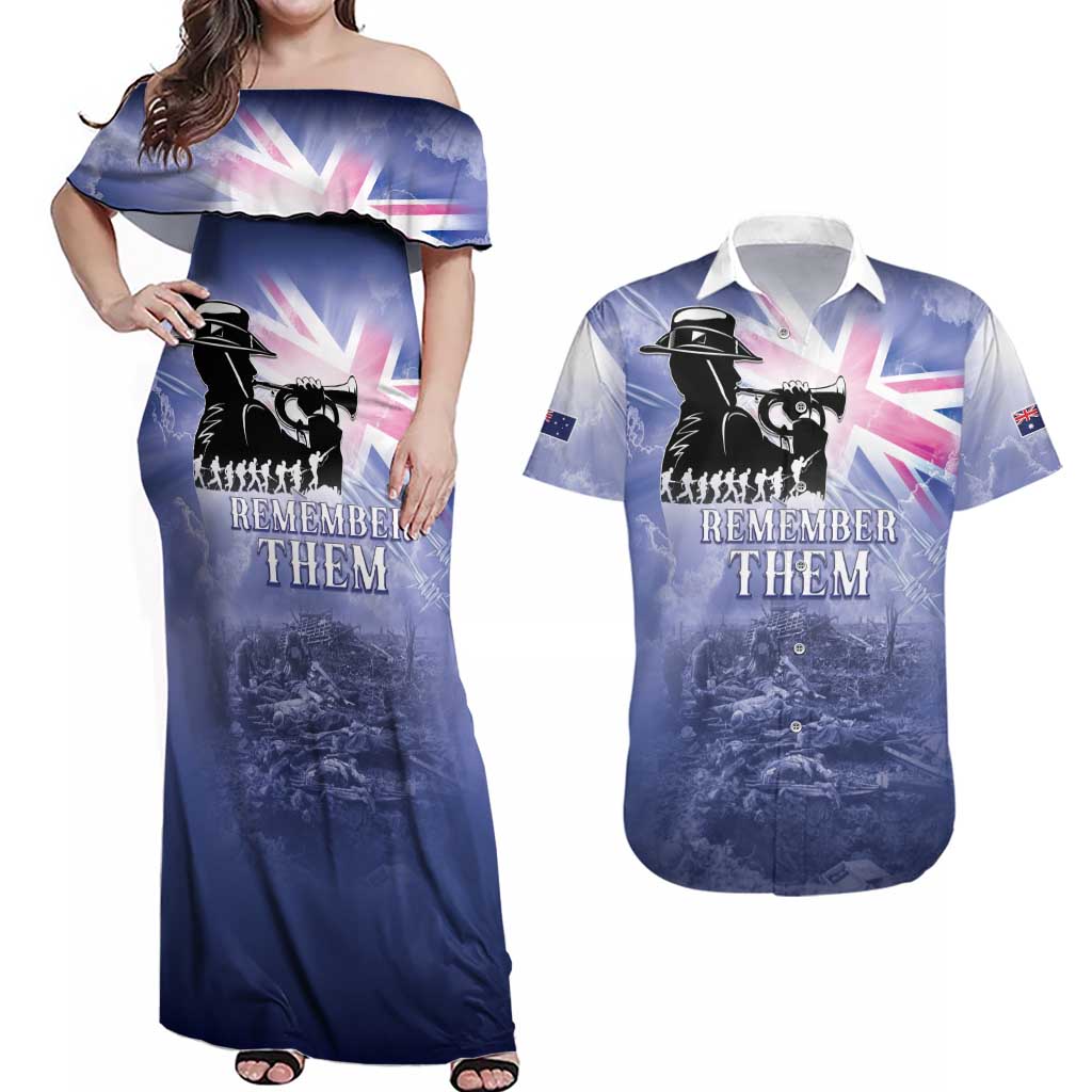 Australia ANZAC Day Couples Matching Off Shoulder Maxi Dress and Hawaiian Shirt Battle Of Passchendaele Remember Them