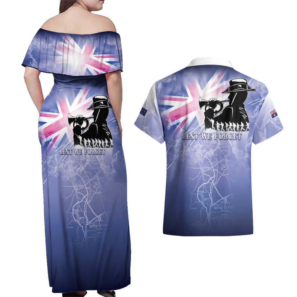 Australia ANZAC Day Couples Matching Off Shoulder Maxi Dress and Hawaiian Shirt Battle Of Passchendaele Remember Them