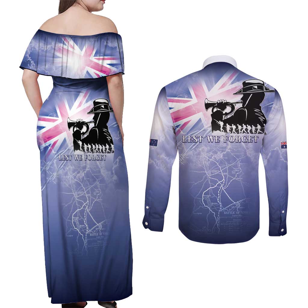 Australia ANZAC Day Couples Matching Off Shoulder Maxi Dress and Long Sleeve Button Shirt Battle Of Passchendaele Remember Them