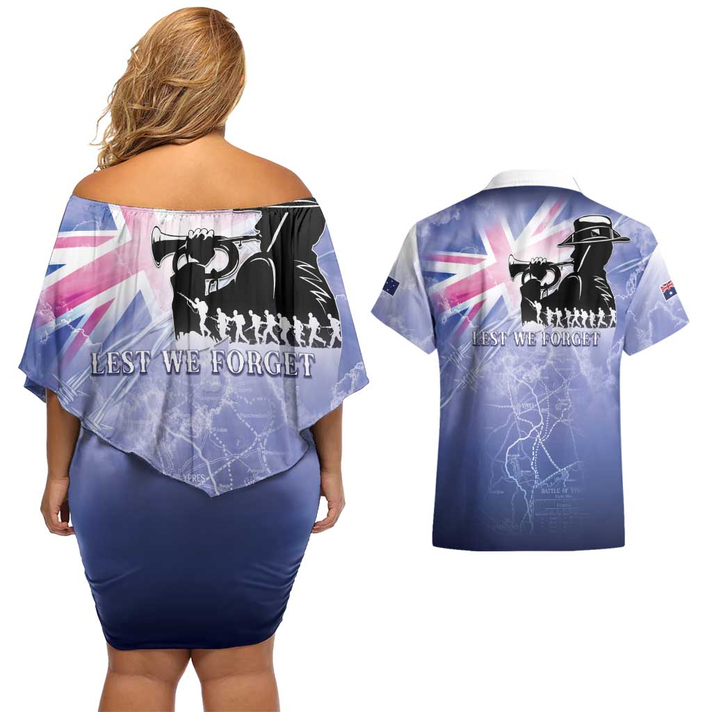Australia ANZAC Day Couples Matching Off Shoulder Short Dress and Hawaiian Shirt Battle Of Passchendaele Remember Them