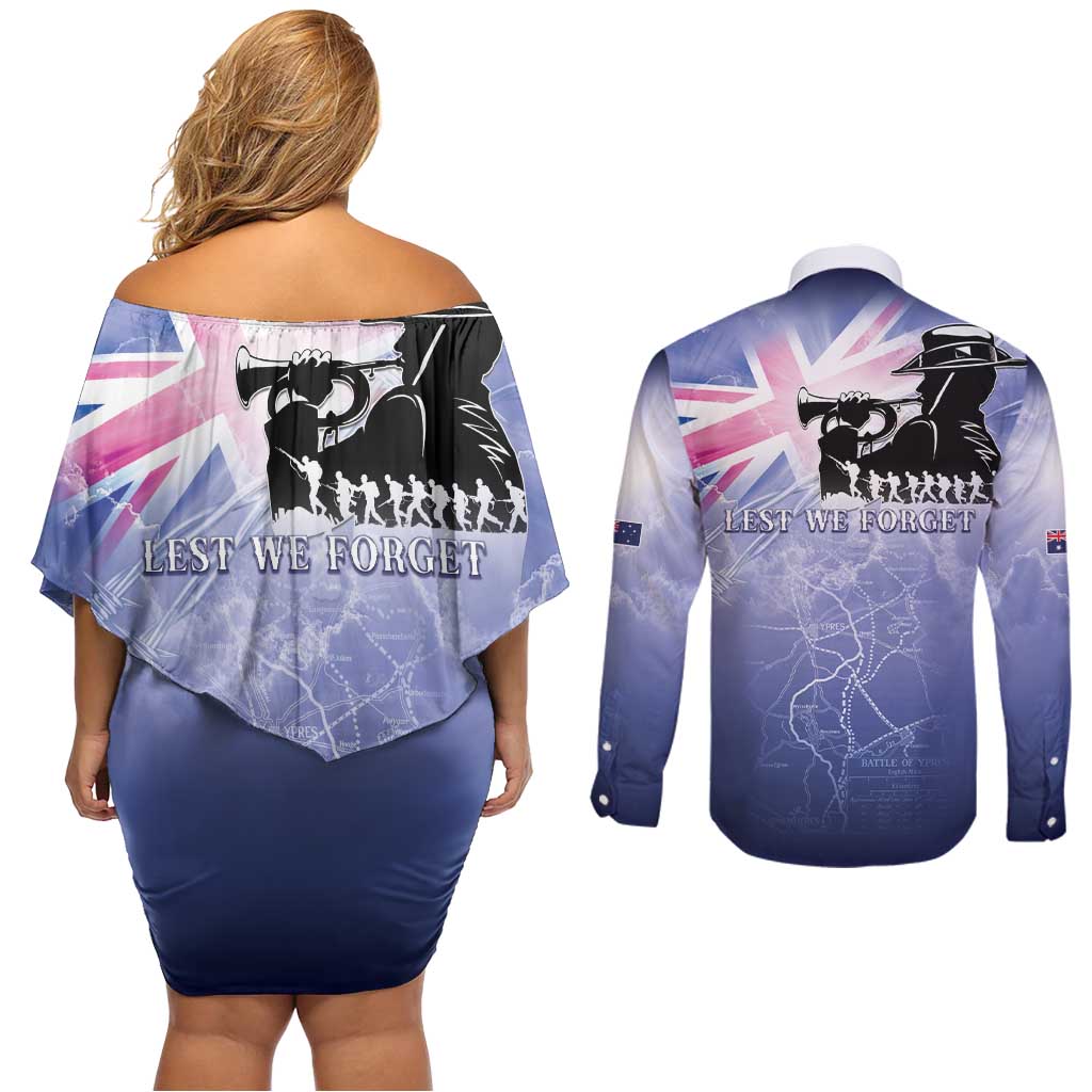 Australia ANZAC Day Couples Matching Off Shoulder Short Dress and Long Sleeve Button Shirt Battle Of Passchendaele Remember Them