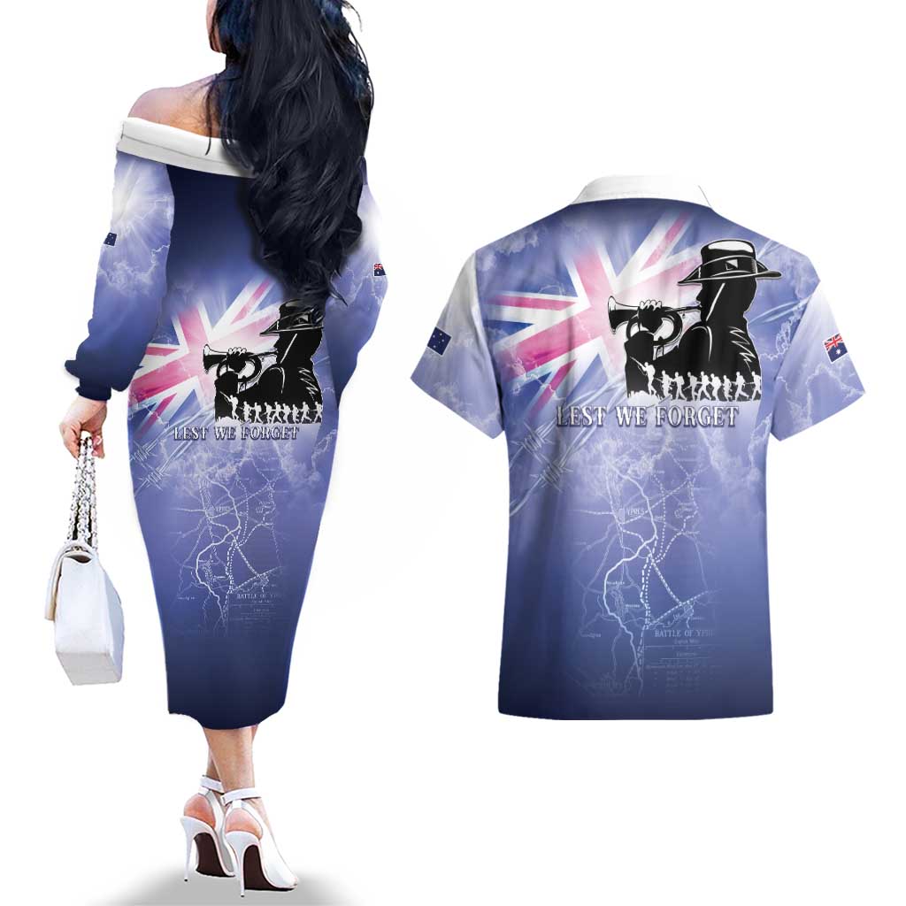 Australia ANZAC Day Couples Matching Off The Shoulder Long Sleeve Dress and Hawaiian Shirt Battle Of Passchendaele Remember Them
