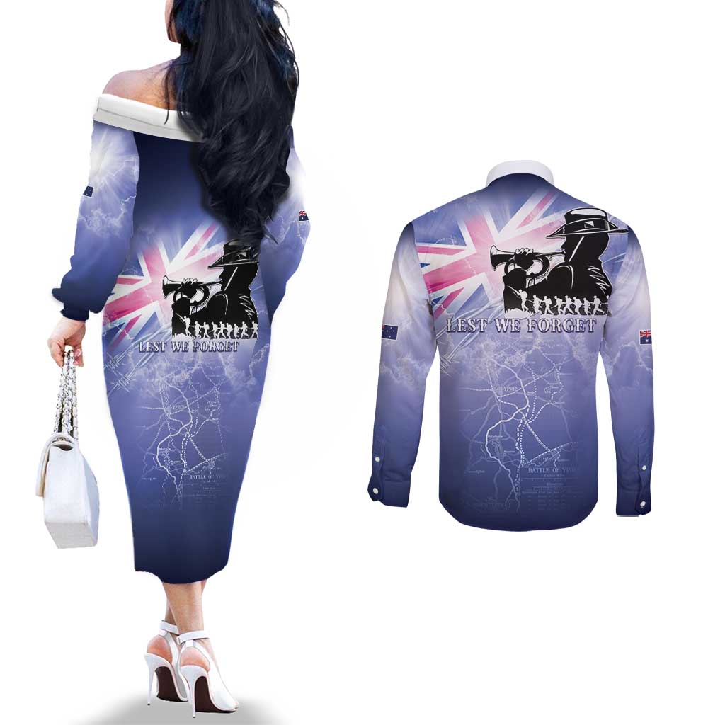 Australia ANZAC Day Couples Matching Off The Shoulder Long Sleeve Dress and Long Sleeve Button Shirt Battle Of Passchendaele Remember Them