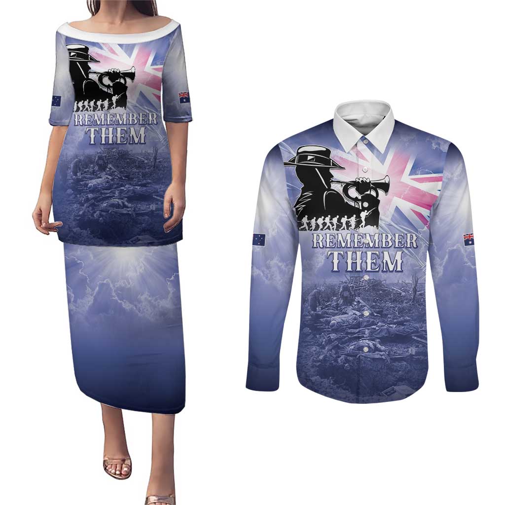 Australia ANZAC Day Couples Matching Puletasi and Long Sleeve Button Shirt Battle Of Passchendaele Remember Them