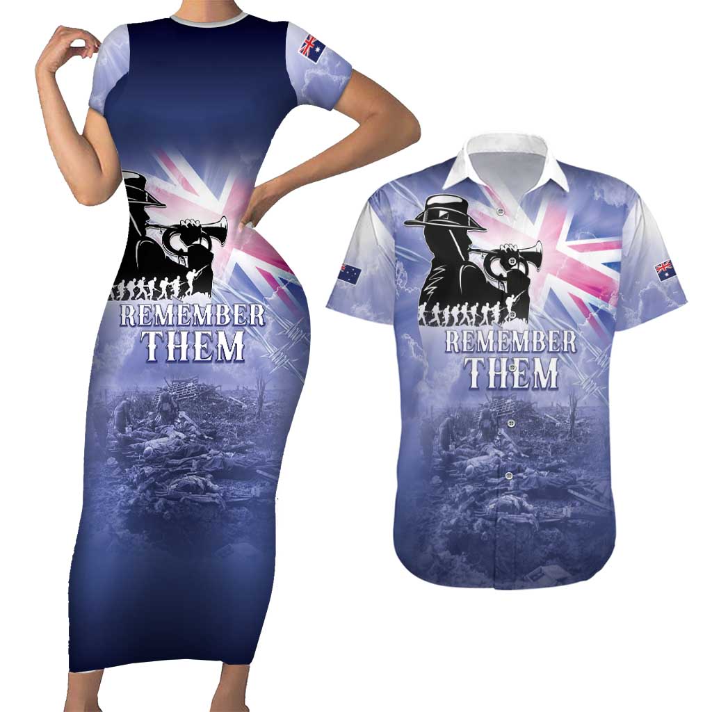 Australia ANZAC Day Couples Matching Short Sleeve Bodycon Dress and Hawaiian Shirt Battle Of Passchendaele Remember Them