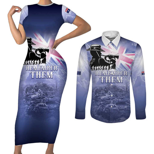 Australia ANZAC Day Couples Matching Short Sleeve Bodycon Dress and Long Sleeve Button Shirt Battle Of Passchendaele Remember Them