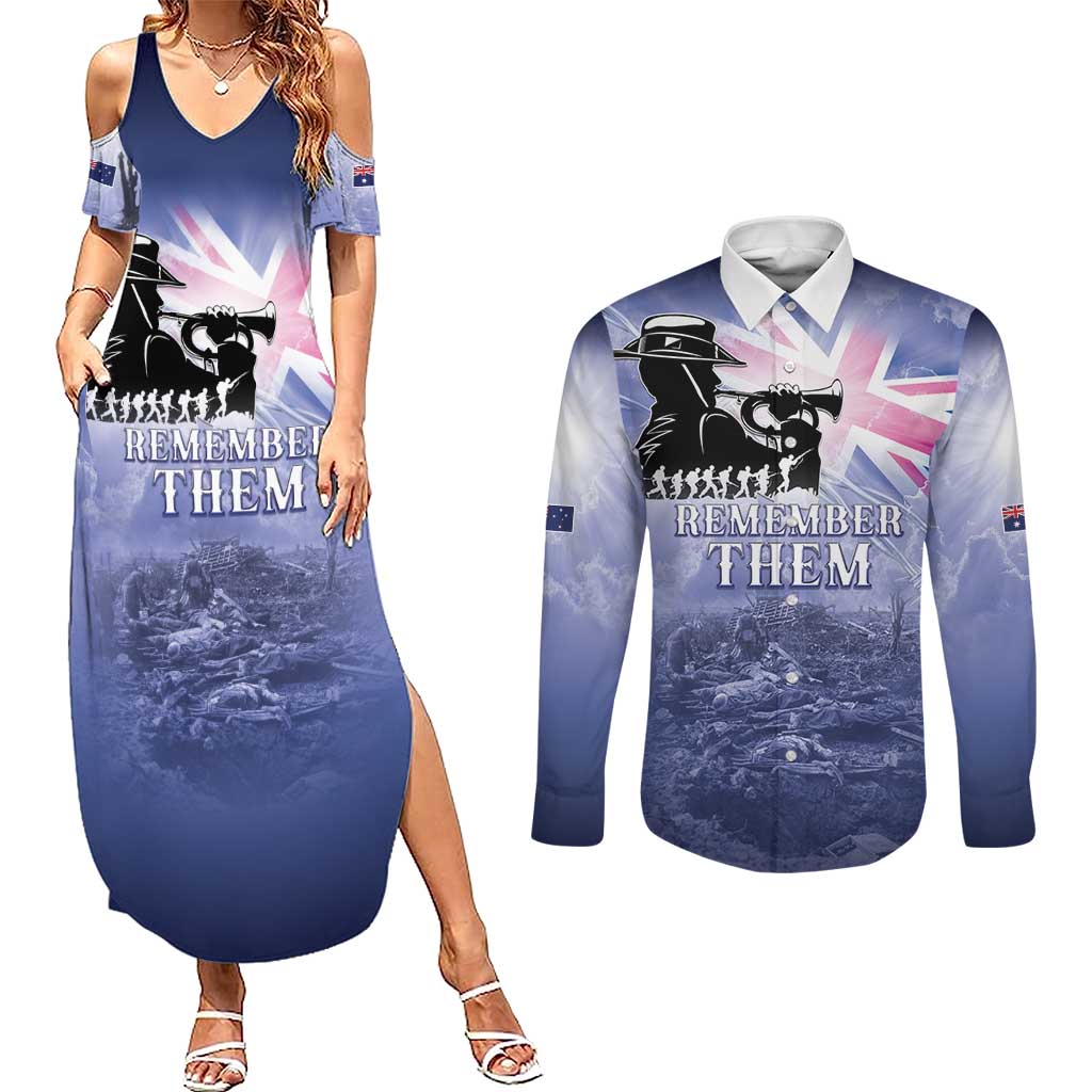 Australia ANZAC Day Couples Matching Summer Maxi Dress and Long Sleeve Button Shirt Battle Of Passchendaele Remember Them