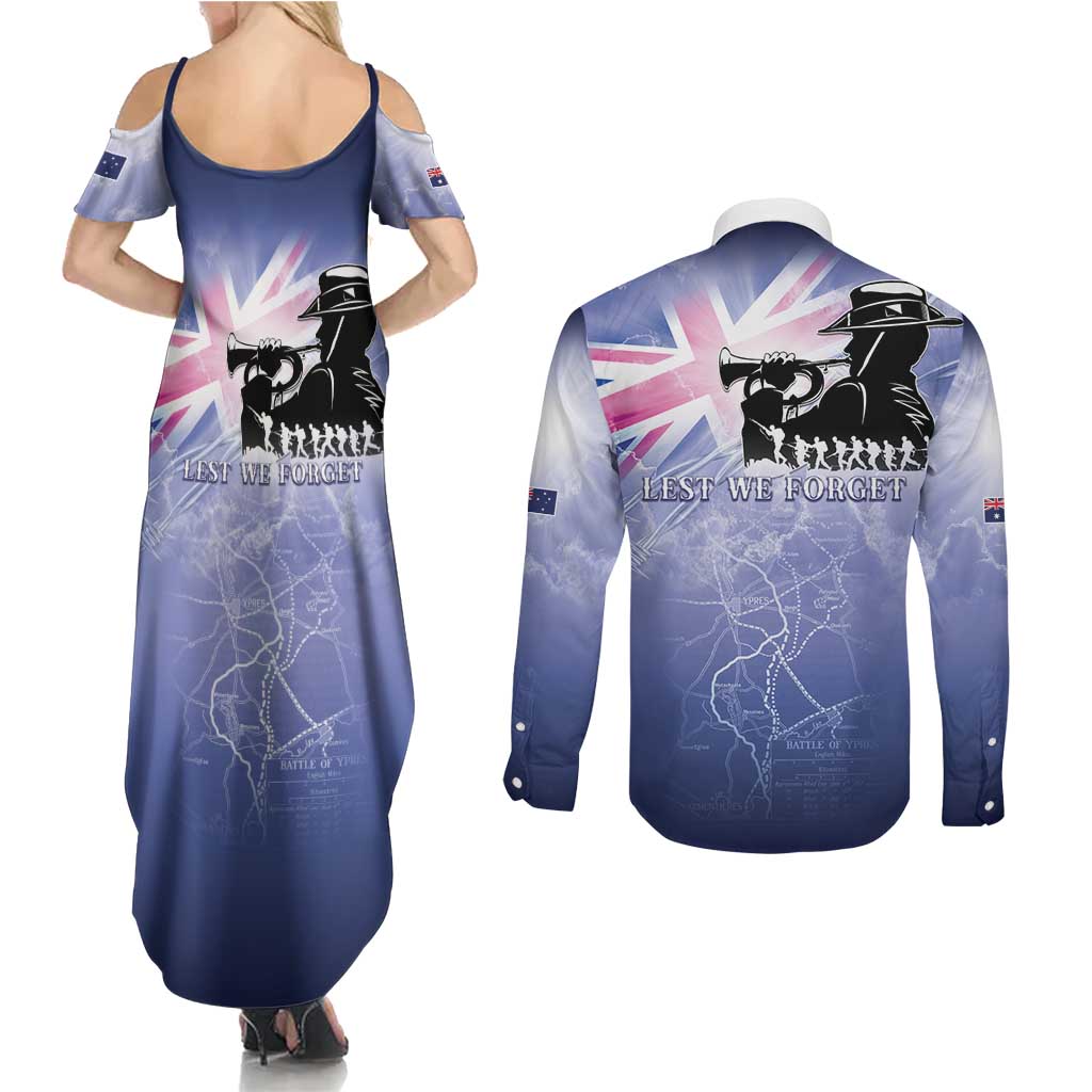 Australia ANZAC Day Couples Matching Summer Maxi Dress and Long Sleeve Button Shirt Battle Of Passchendaele Remember Them