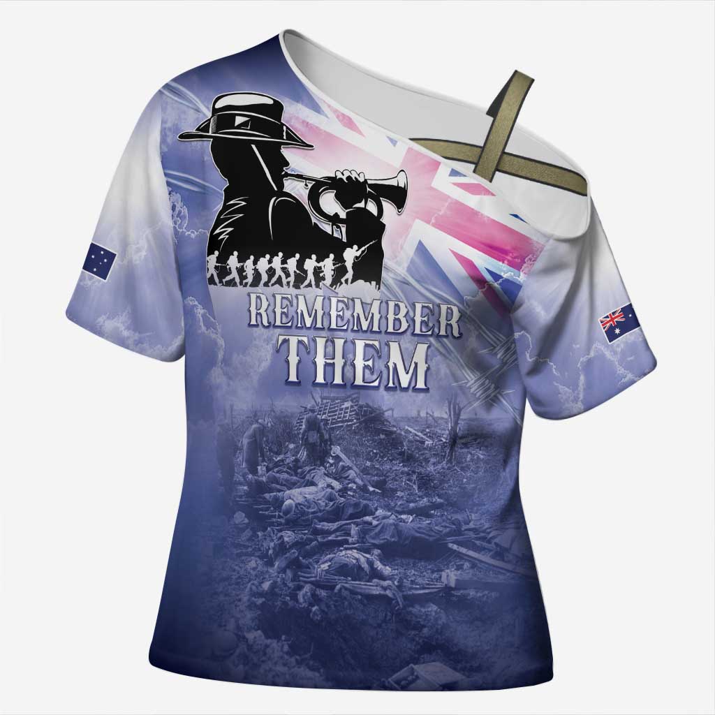 Australia ANZAC Day Cross Shoulder Shirt Battle Of Passchendaele Remember Them