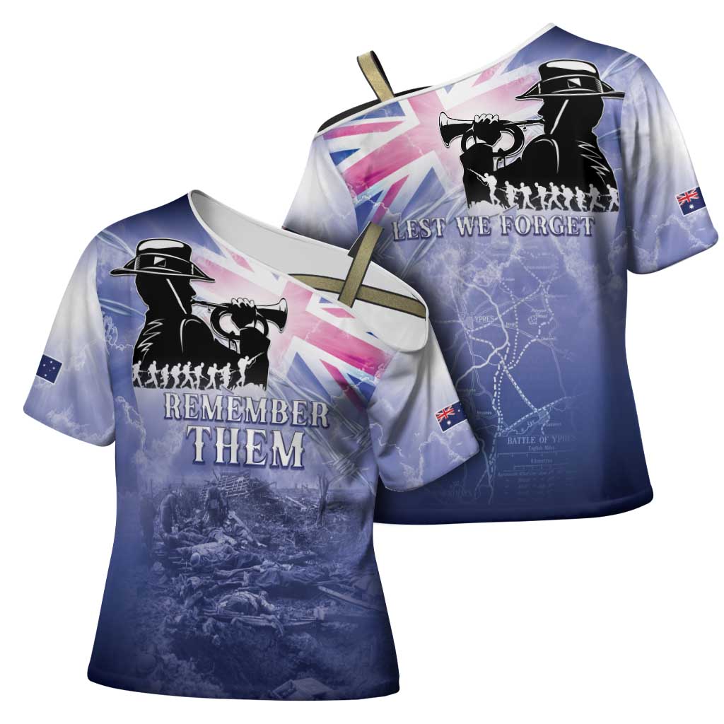 Australia ANZAC Day Cross Shoulder Shirt Battle Of Passchendaele Remember Them