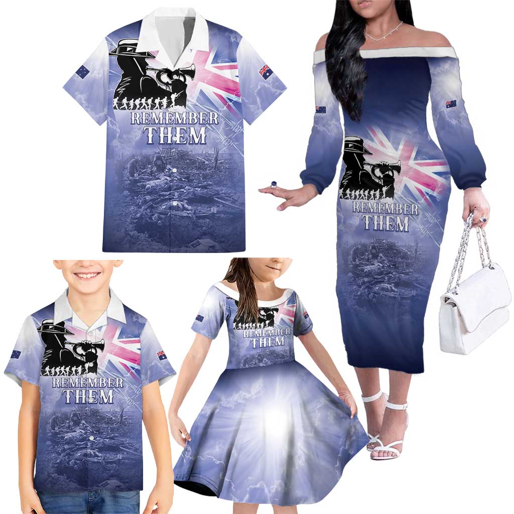 Australia ANZAC Day Family Matching Off The Shoulder Long Sleeve Dress and Hawaiian Shirt Battle Of Passchendaele Remember Them