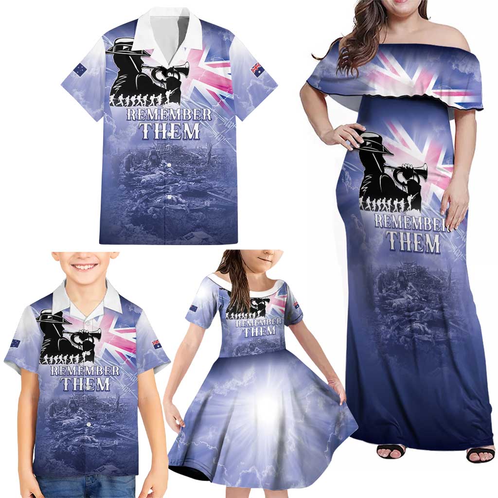 Australia ANZAC Day Family Matching Off Shoulder Maxi Dress and Hawaiian Shirt Battle Of Passchendaele Remember Them