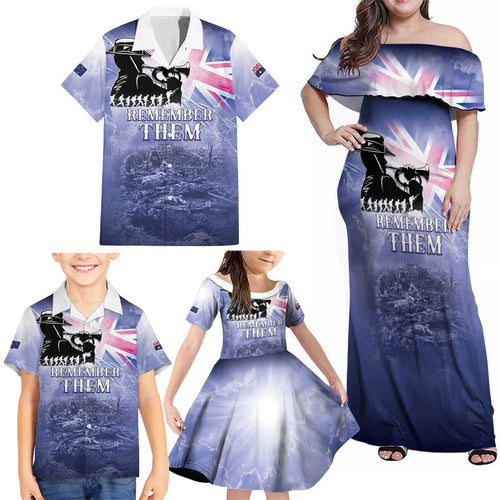 Australia ANZAC Day Family Matching Off Shoulder Maxi Dress and Hawaiian Shirt Battle Of Passchendaele Remember Them