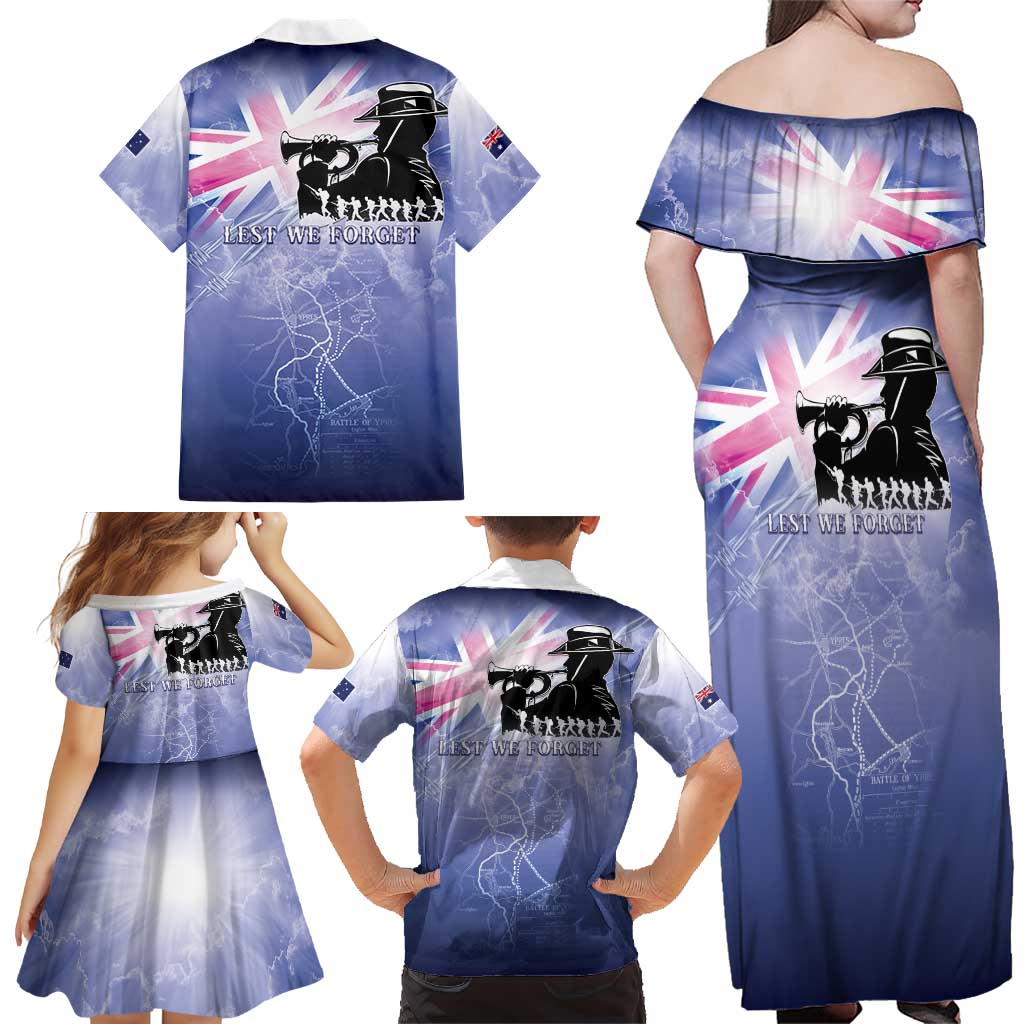 Australia ANZAC Day Family Matching Off Shoulder Maxi Dress and Hawaiian Shirt Battle Of Passchendaele Remember Them
