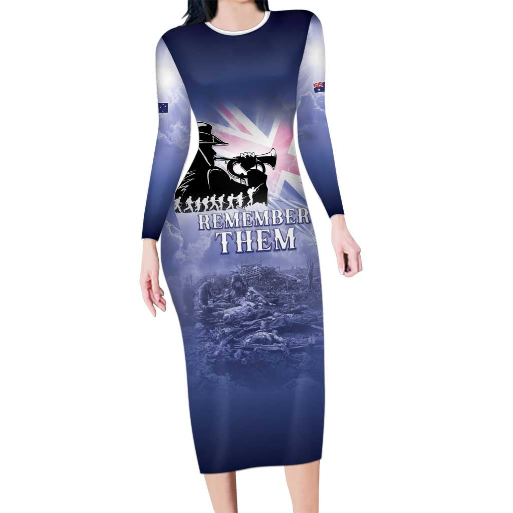 Australia ANZAC Day Long Sleeve Bodycon Dress Battle Of Passchendaele Remember Them