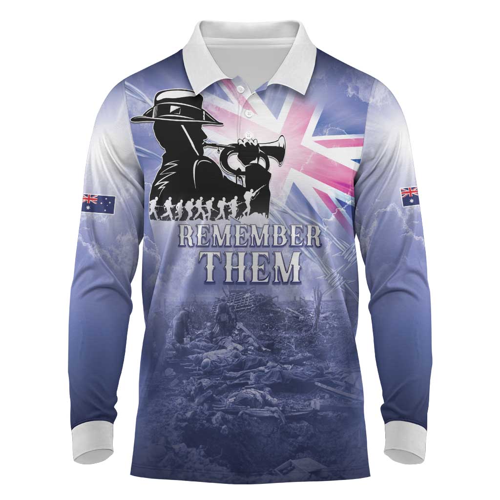 Australia ANZAC Day Long Sleeve Polo Shirt Battle Of Passchendaele Remember Them