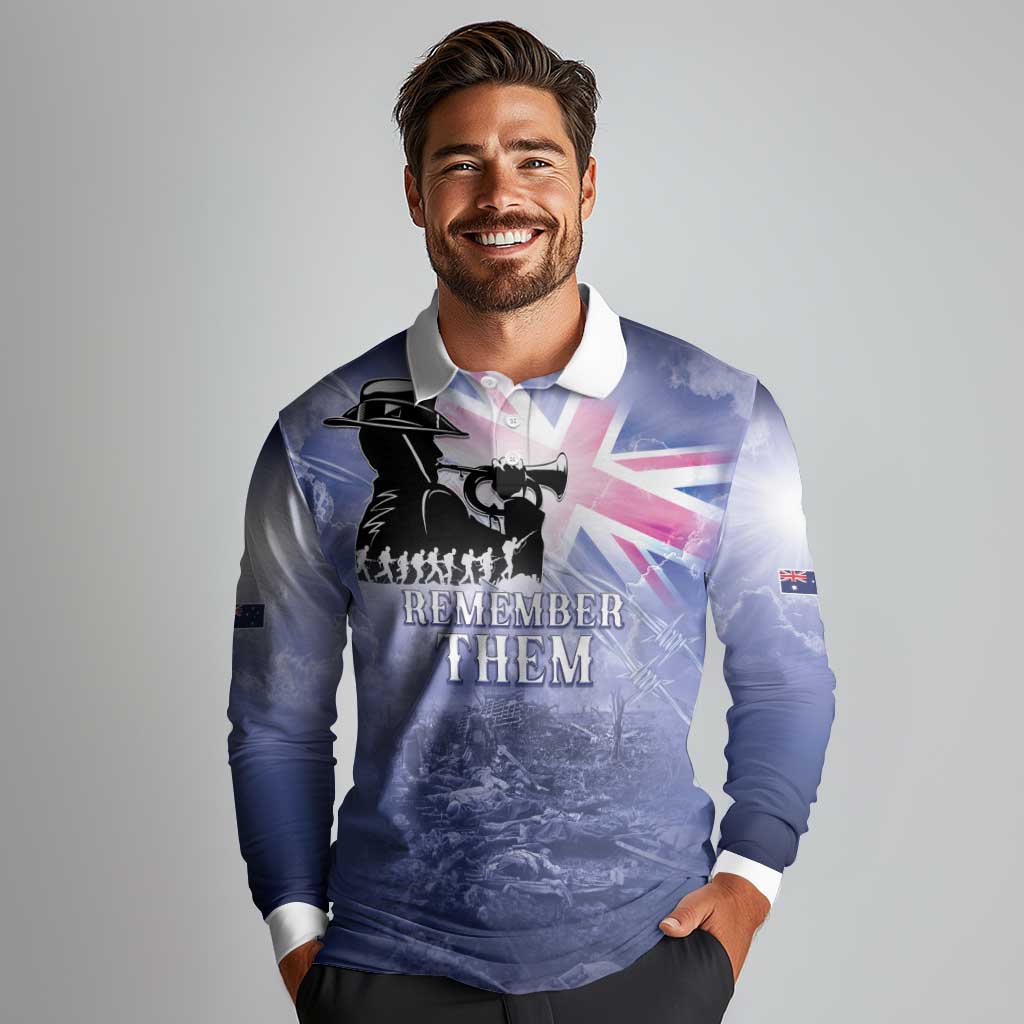 Australia ANZAC Day Long Sleeve Polo Shirt Battle Of Passchendaele Remember Them