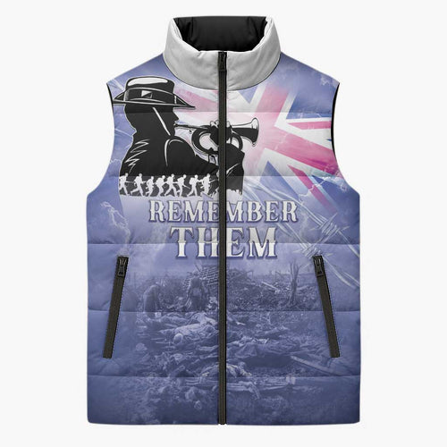 Australia ANZAC Day Sleeveless Puffer Jacket Battle Of Passchendaele Remember Them