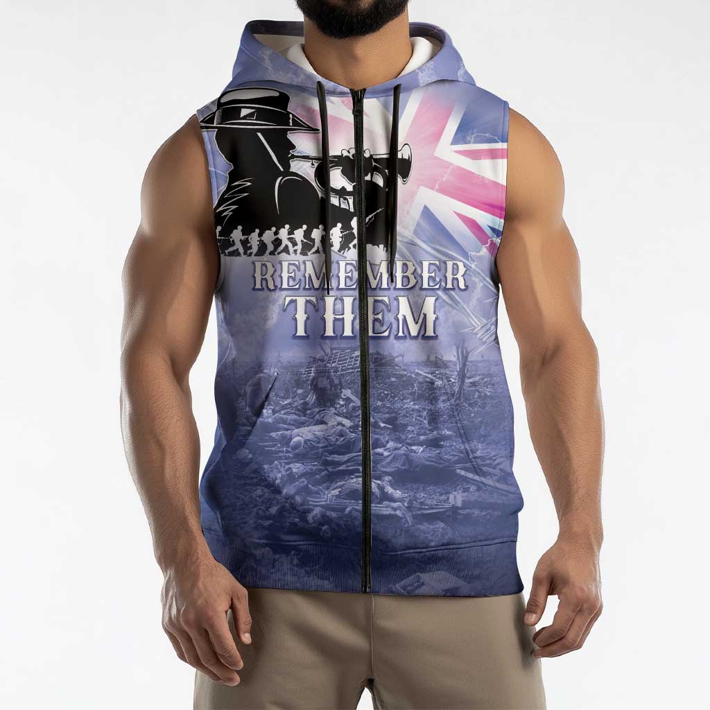 Australia ANZAC Day Sleeveless Zip Hoodie Battle Of Passchendaele Remember Them