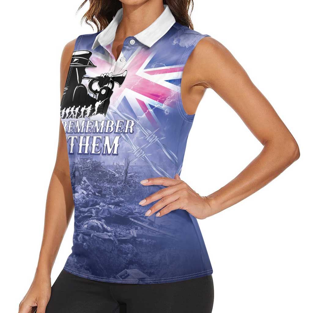 Australia ANZAC Day Women Sleeveless Polo Shirt Battle Of Passchendaele Remember Them