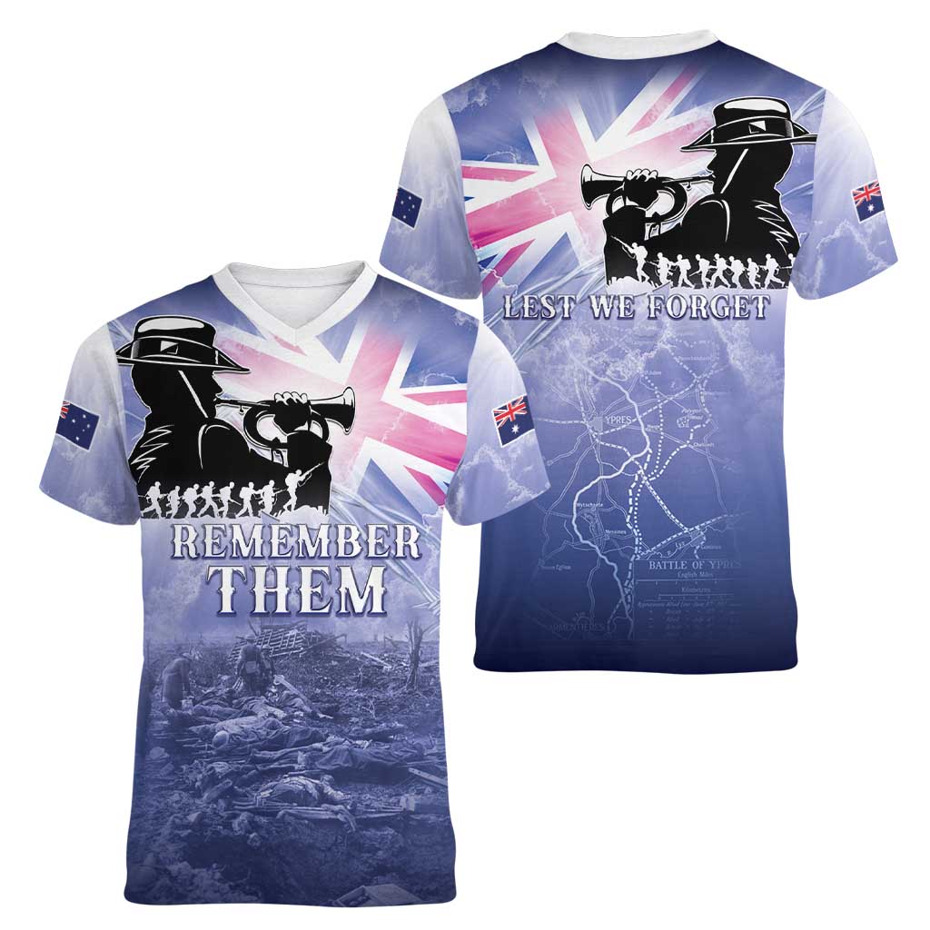 Australia ANZAC Day Women V-Neck T-Shirt Battle Of Passchendaele Remember Them