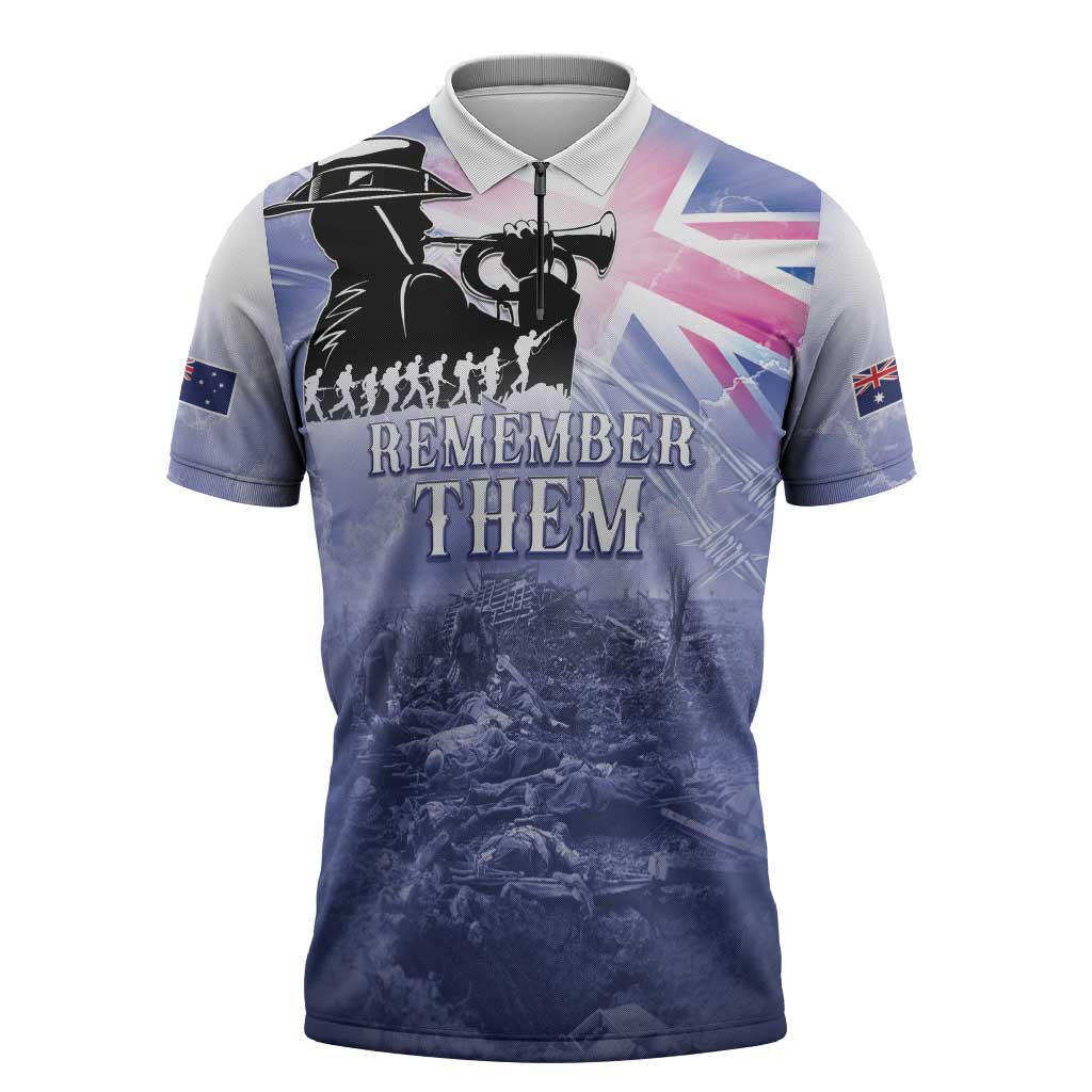 Australia ANZAC Day Zipper Polo Shirt Battle Of Passchendaele Remember Them