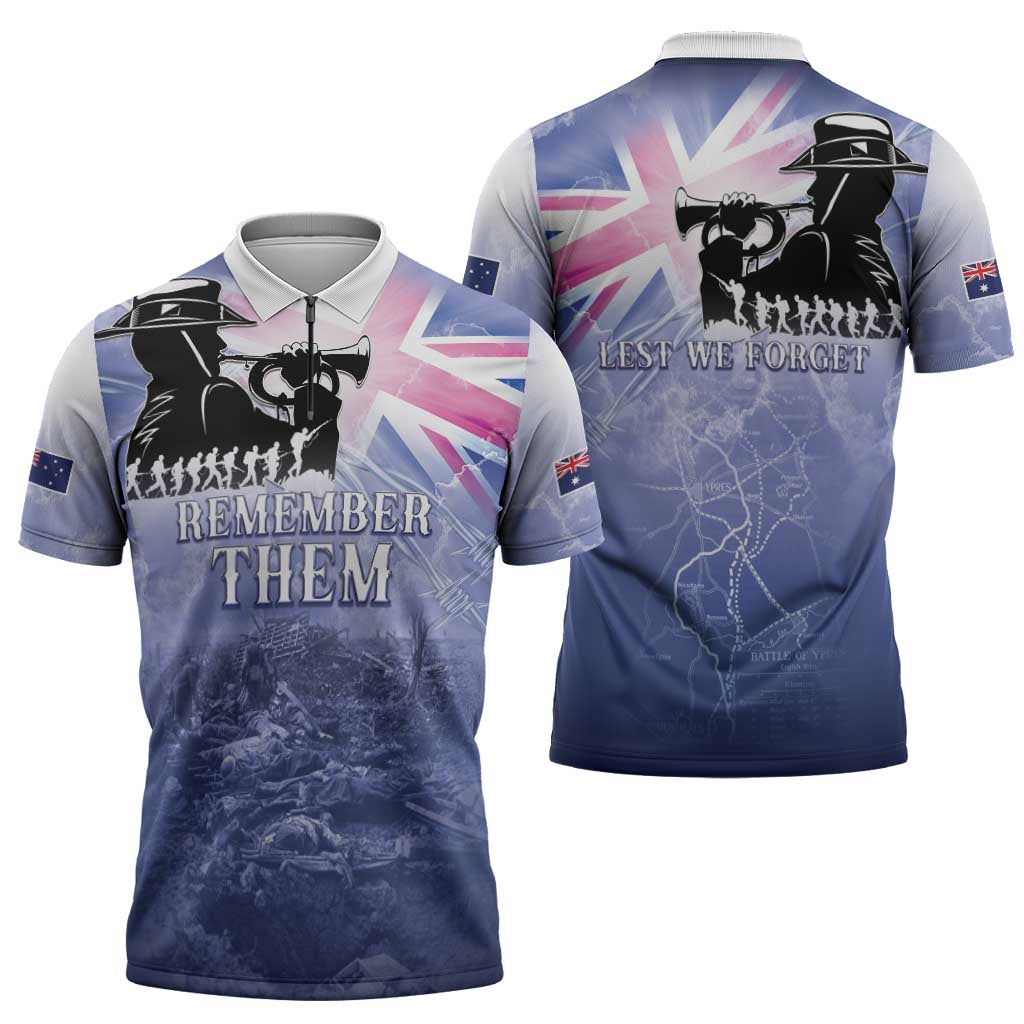 Australia ANZAC Day Zipper Polo Shirt Battle Of Passchendaele Remember Them
