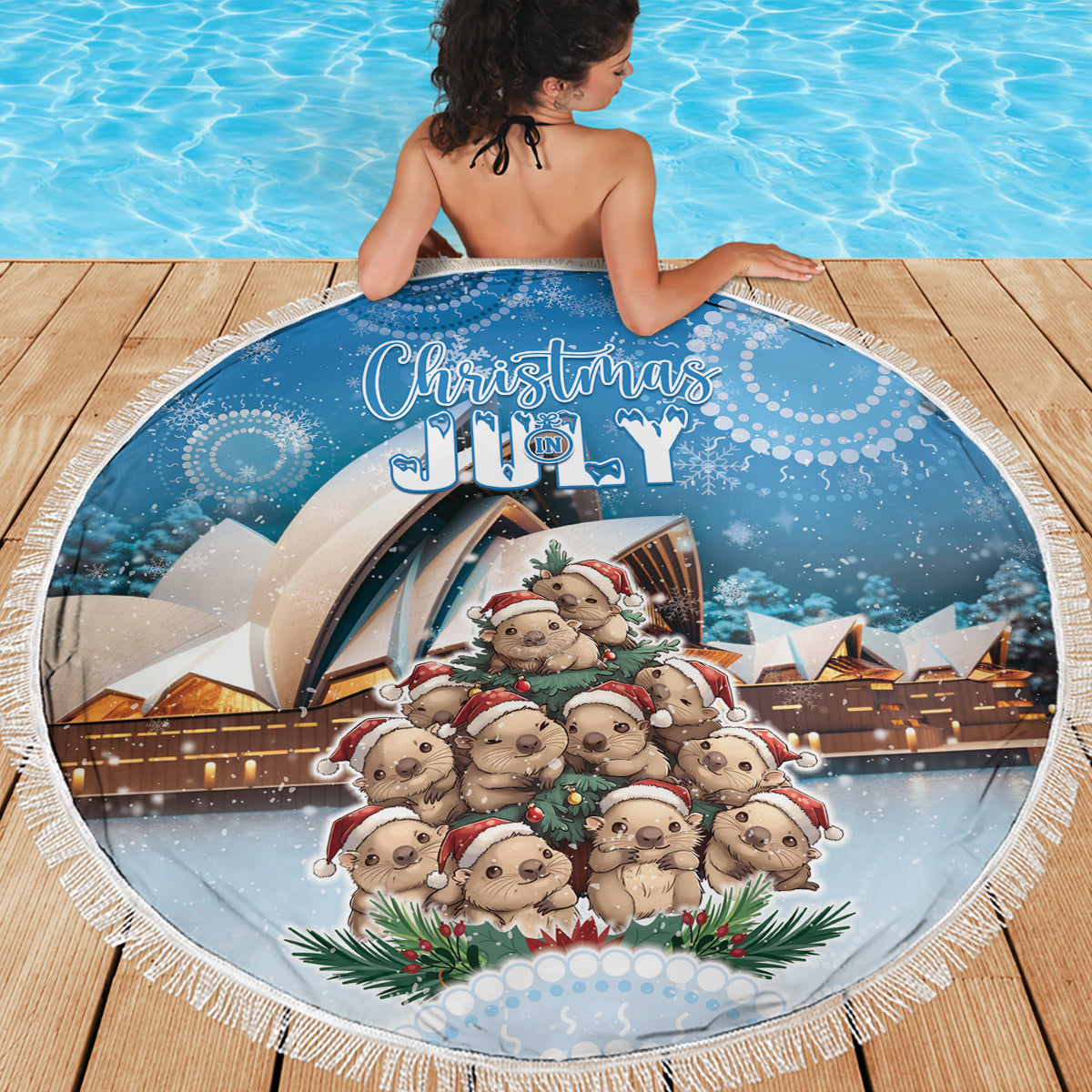 Australia Yulefest Beach Blanket Cute Wombat Sydney Opera House