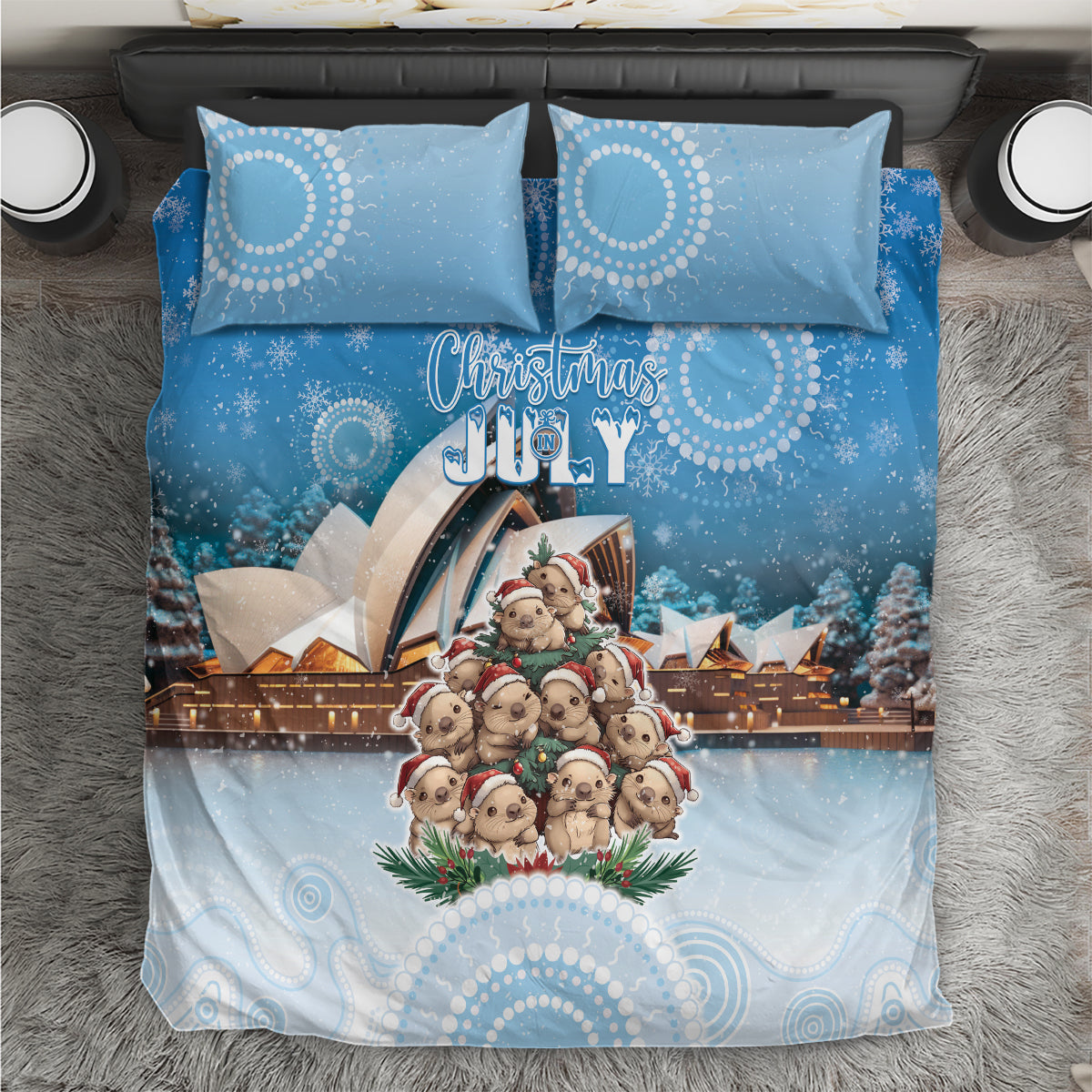 Australia Yulefest Bedding Set Cute Wombat Sydney Opera House