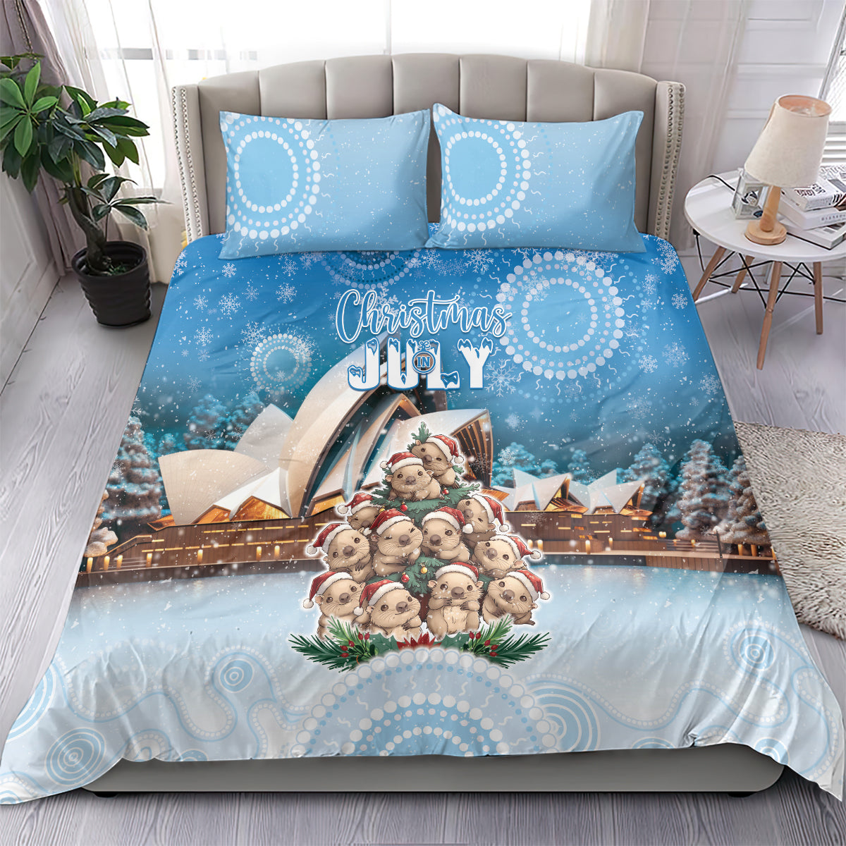 Australia Yulefest Bedding Set Cute Wombat Sydney Opera House
