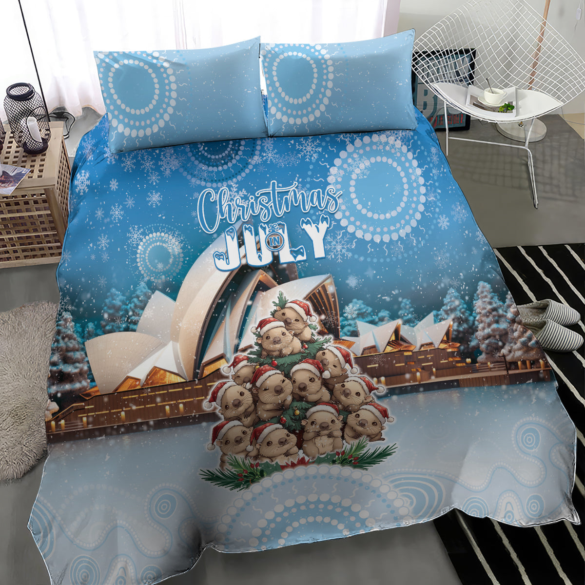 Australia Yulefest Bedding Set Cute Wombat Sydney Opera House
