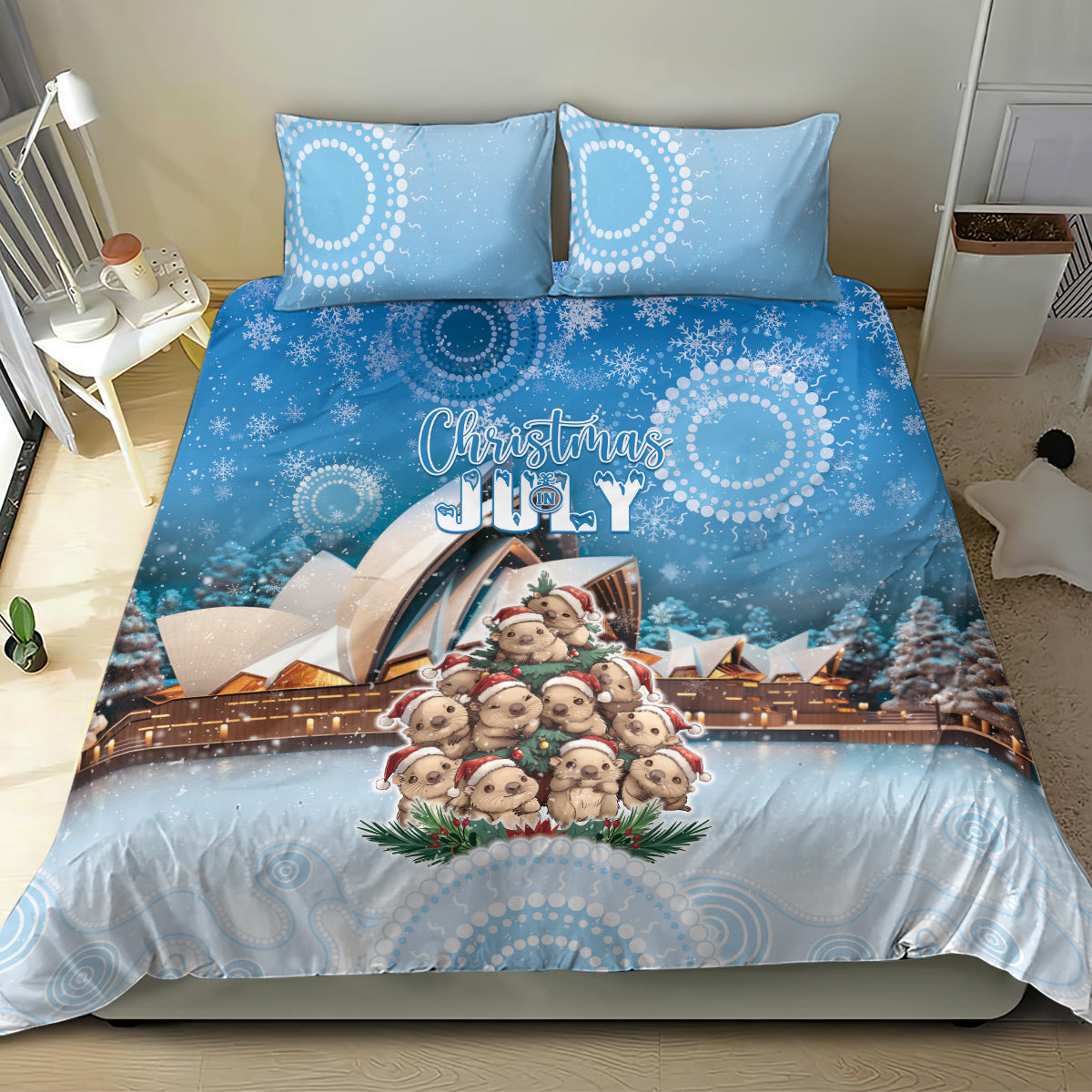 Australia Yulefest Bedding Set Cute Wombat Sydney Opera House