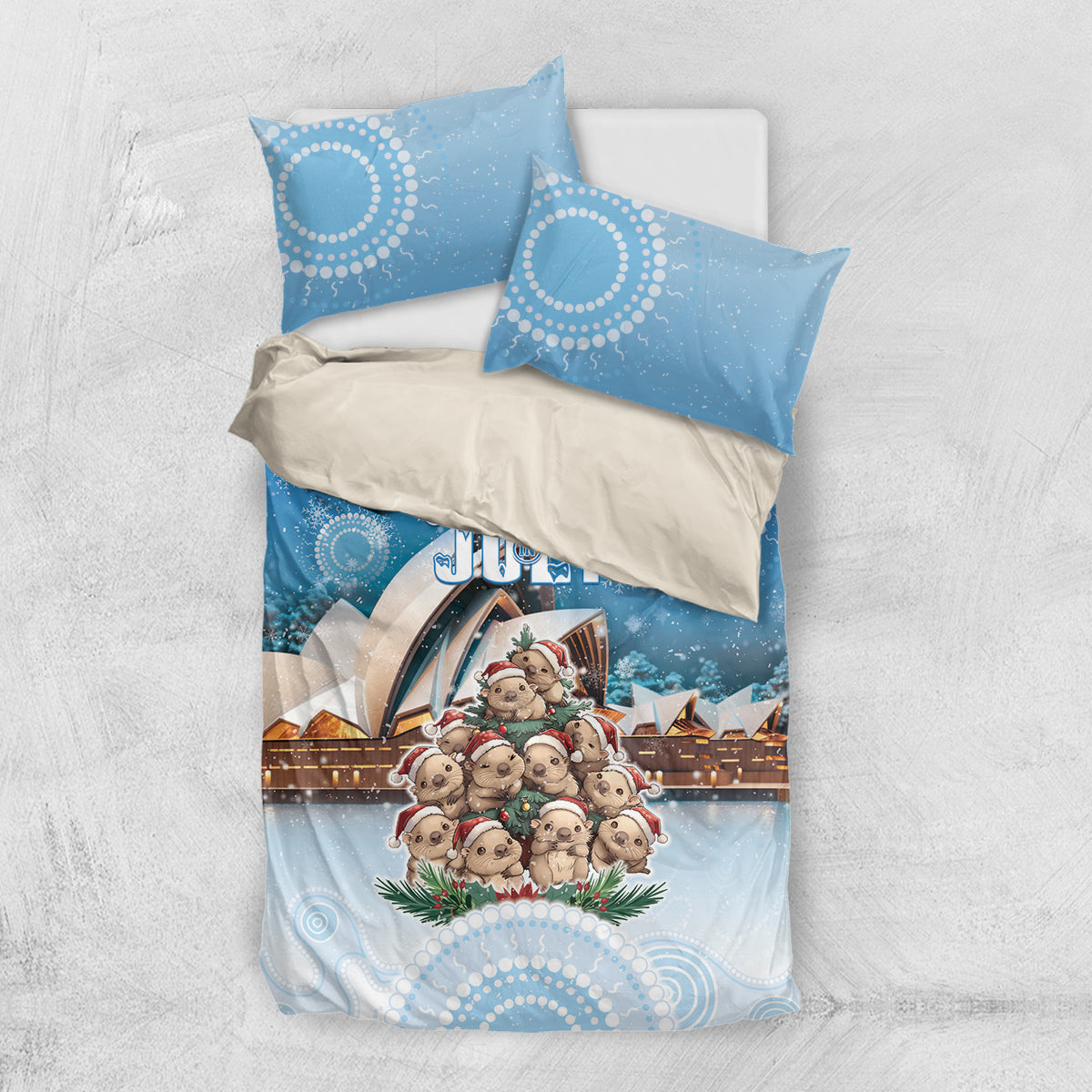 Australia Yulefest Bedding Set Cute Wombat Sydney Opera House